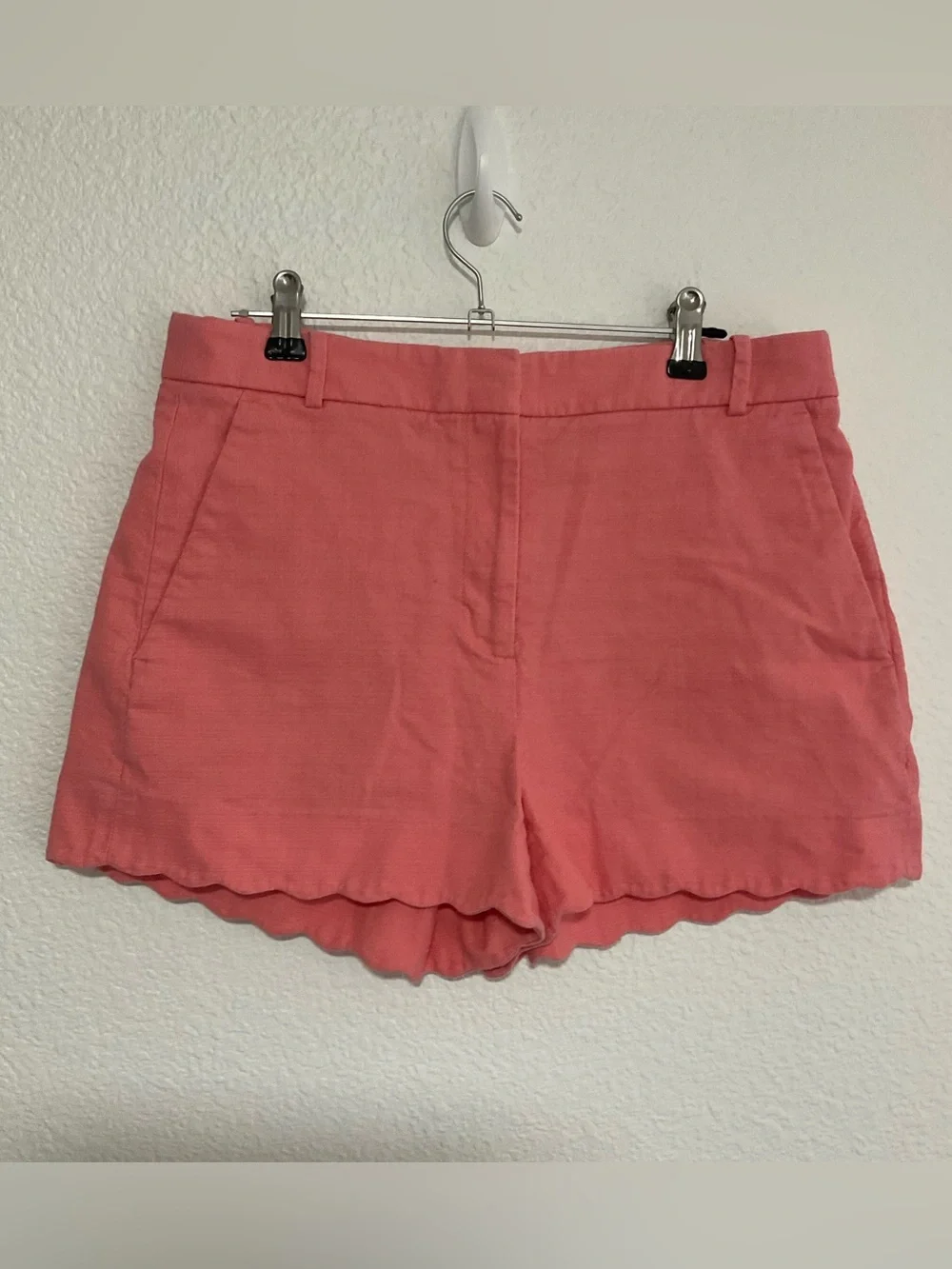 J Crew 4 Shorts Scalloped Hem Chino Linen Cotton Blend Pockets